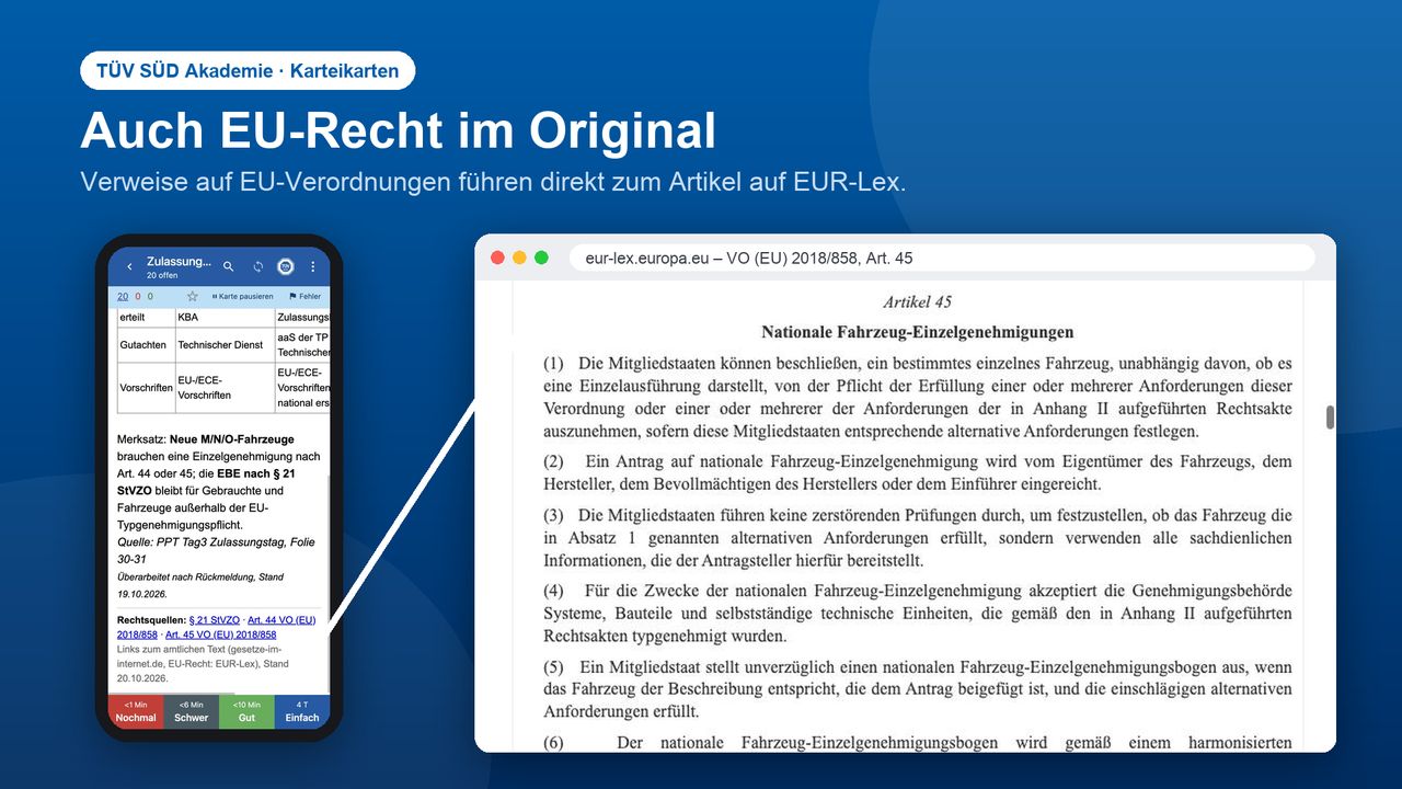 Karteikarte neben Artikel 45 der Verordnung (EU) 2018/858 auf EUR-Lex