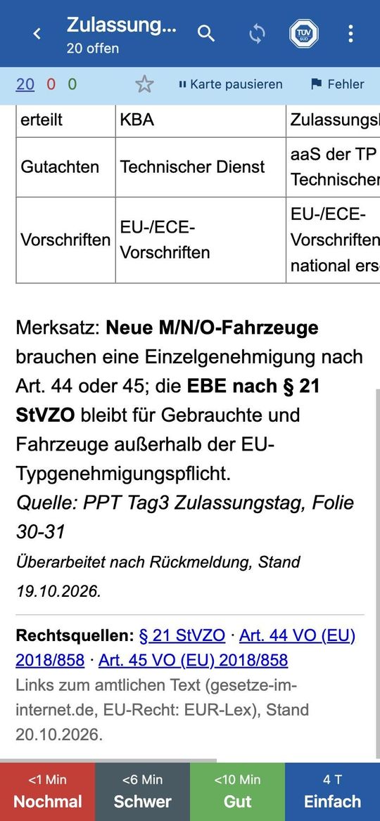 Karteikarte mit Merksatz und verlinkten Rechtsquellen